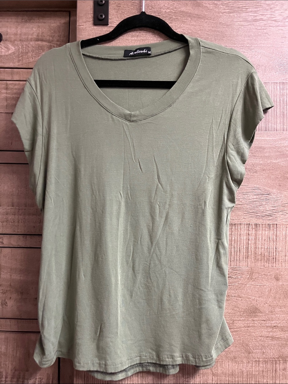 V-Neck Short Sleeve Top - Olive Green